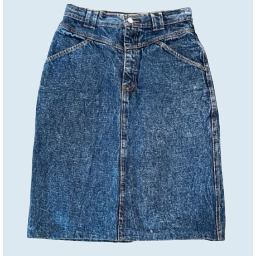 Vintage JORDACHE 90s Acid Washed Knee Length Denim Skirt Size 25